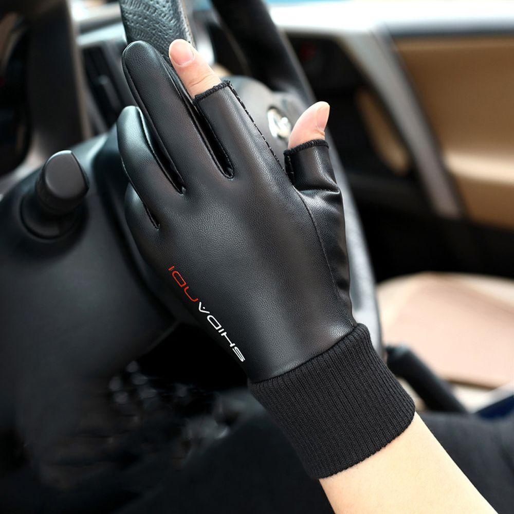 Găng Tay Da Pu Nửa Ngón Chống Nước Giữ Ấm Cho Nam Nữ