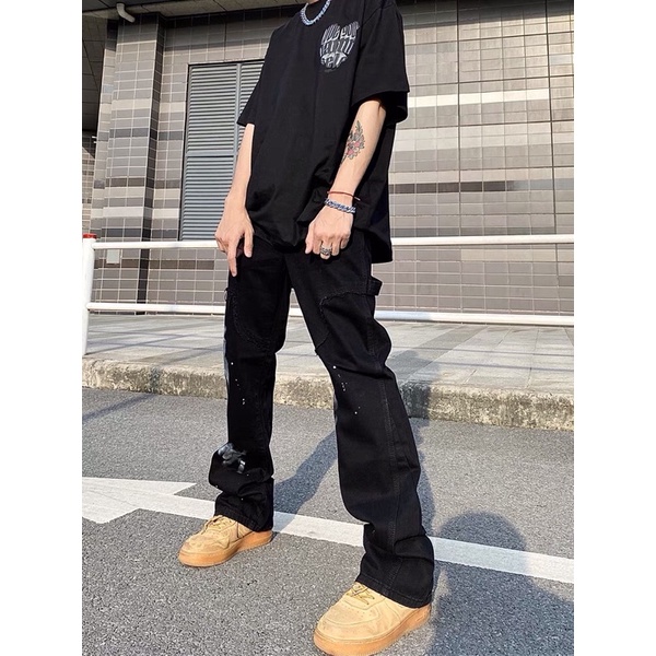 [ORDER+ẢNH THẬT] Quần bò jeans ống rộng túi hộp vảy sơn cắt cách điệu hiphop Ulzzang siêu chất ❤️