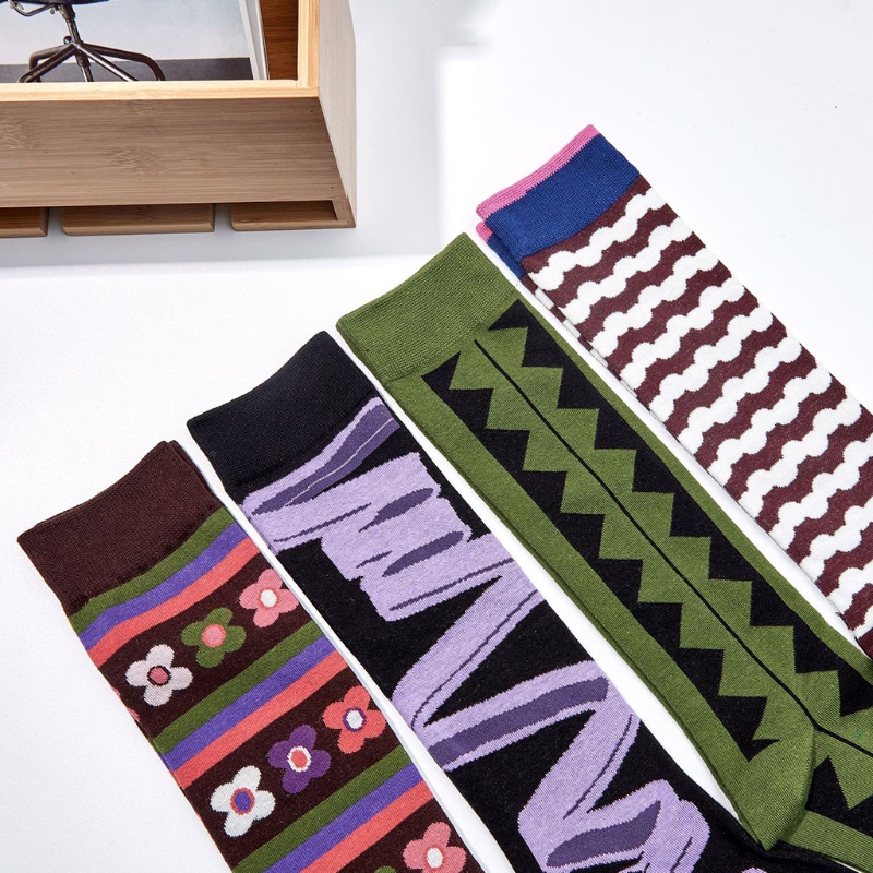 Youyo Vớ Cao Đến Đầu Gối Harajuku Nhiều Màu Sắc Họa Tiết Hình Học Kẻ Sọc Trừu Tượng Phong Cách Pháp Cổ Điển Cho Nữ