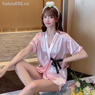 ✿Kho Sẵn Sàng✿Bộ Đồ Ngủ kimono Tay Ngắn Cổ Chữ V Vải Lụa Mát Thời Trang Mùa Hè Nhật Bản Quyến Rũ Cho Nữ