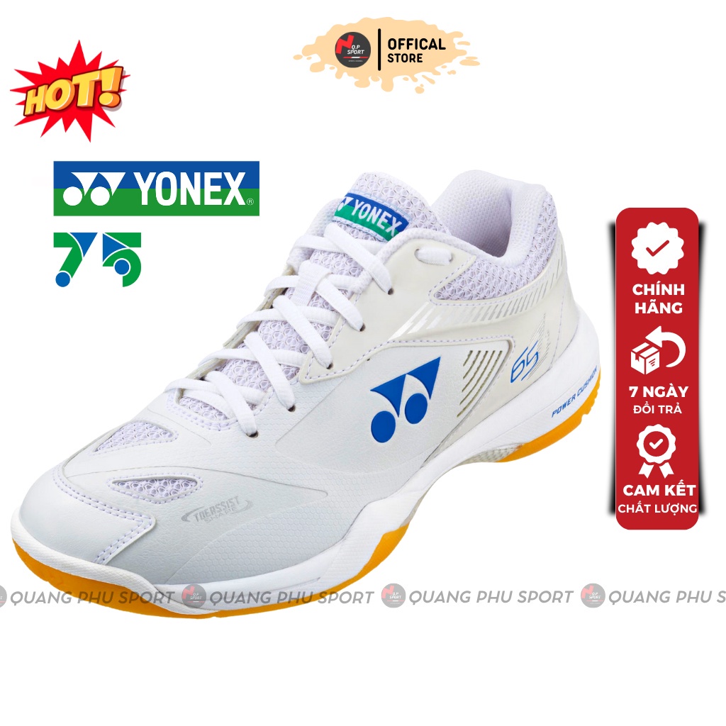 Giày Đánh Cầu Lông Nam Nữ Yonex 75TH 65Z2, Đế Cao Su Đàn Hồi, Chống Lật Cổ Chân_Màu Trắng 💖