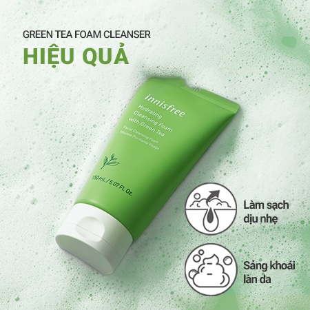 Sữa Rửa Mặt Innisfree Trà Xanh Cleanser Dưỡng Ẩm Dưỡng Trắng Da Se Khít Lỗ Chân Lông SA Cho Da Mụn Srm Inisfree Hàn Dezy