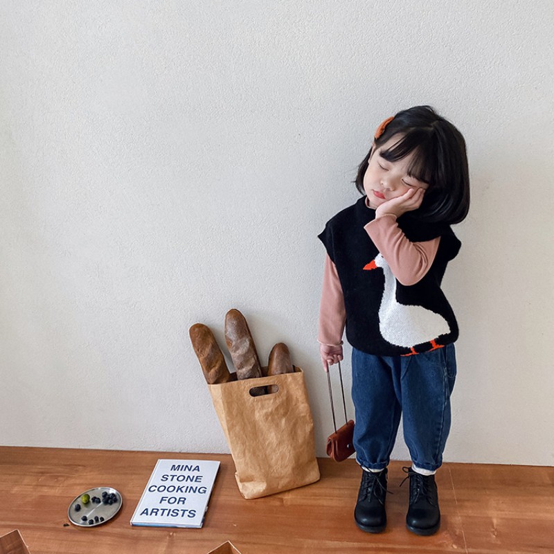 Áo Len Sát Nách Cổ Tròn Thời Trang Xuân Thu Cho Bé Gái