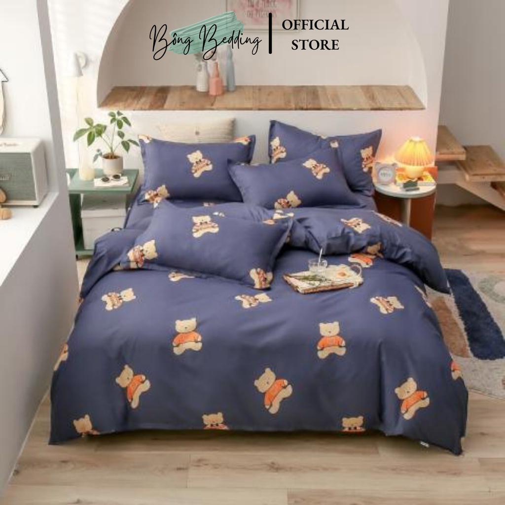 Bộ chăn ga Cotton poly thú cưng chăn ga hàn quốc đủ màu đủ size miễn phí bo chun