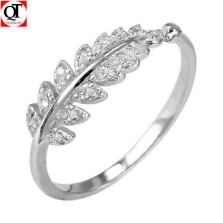 Nhẫn bạc nữ Bạc Quang Thản hình chiếc lá gắn đá cobic trắng, thiết kế free size có tự chỉnh size theo tay - QTNU1 thumbnail