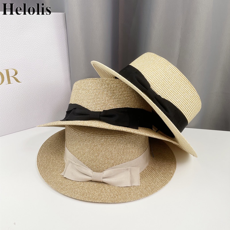 Nón cói HELOLIS vành phẳng phối nơ thời trang mùa hè cho nữ