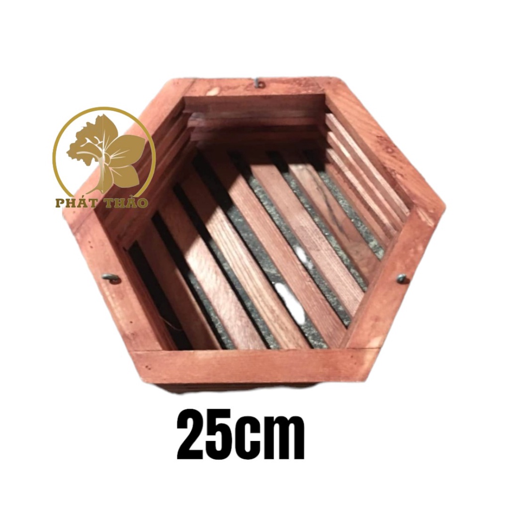 Chậu gỗ Lục Giác trồng lan size đk 25cm - NGỌC ĐIỂM, ĐAI TRÂU, LAN RỪNG - Gỗ CÀ CHẮC