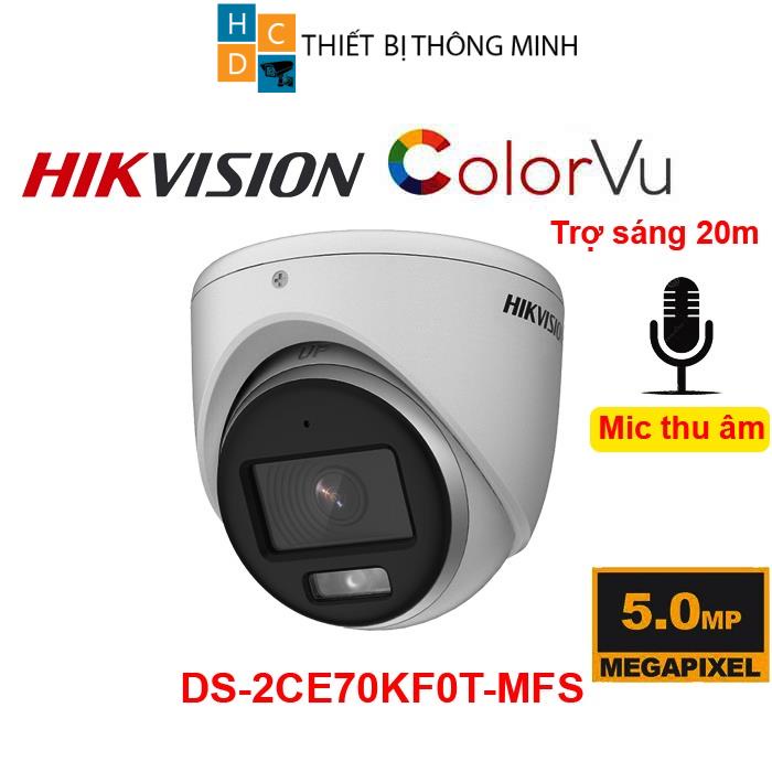 Camera Hikvision 5mp/2K+ có màu ban đêm DS-2CE70KF0T-MFS đèn trợ sáng 20m tích hợp mic vỏ kim loại