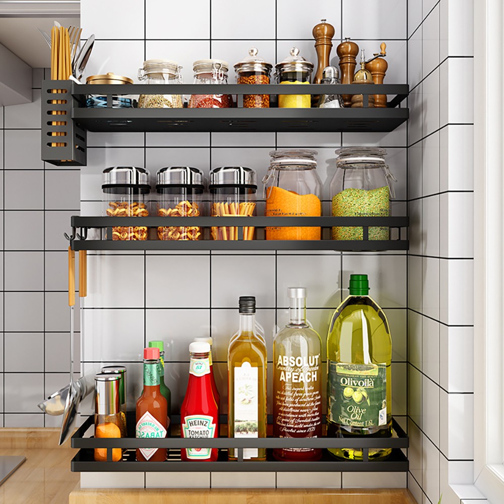 Kệ gia vị Inox dán tường 30/40/50cm gạch men Kệ để đồ nhà tắm, nhà bếp kèm keo dán và đinh ốc