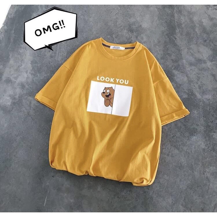 Áo thun tay lỡ form rộng gấu LOOK YOU 2 - Unisex nam nữ đều mặc được