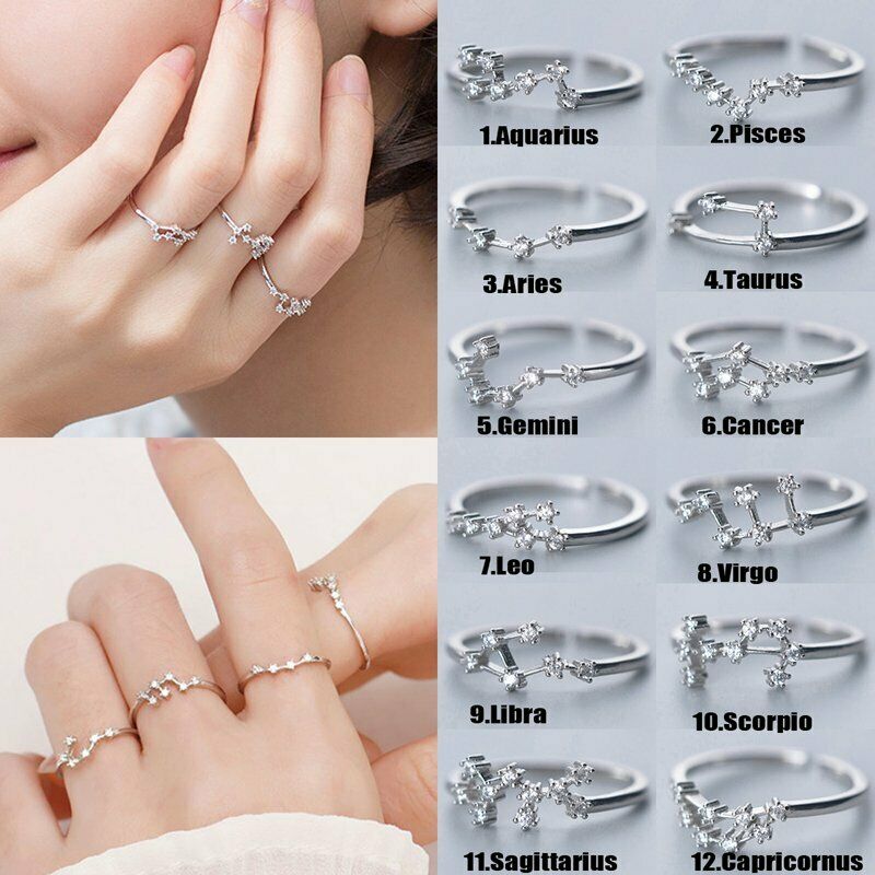 Nhẫn Hở Mạ Vàng 925 Hình 12 Cung Hoàng Đạo Đính Đá Zircon Thời Trang