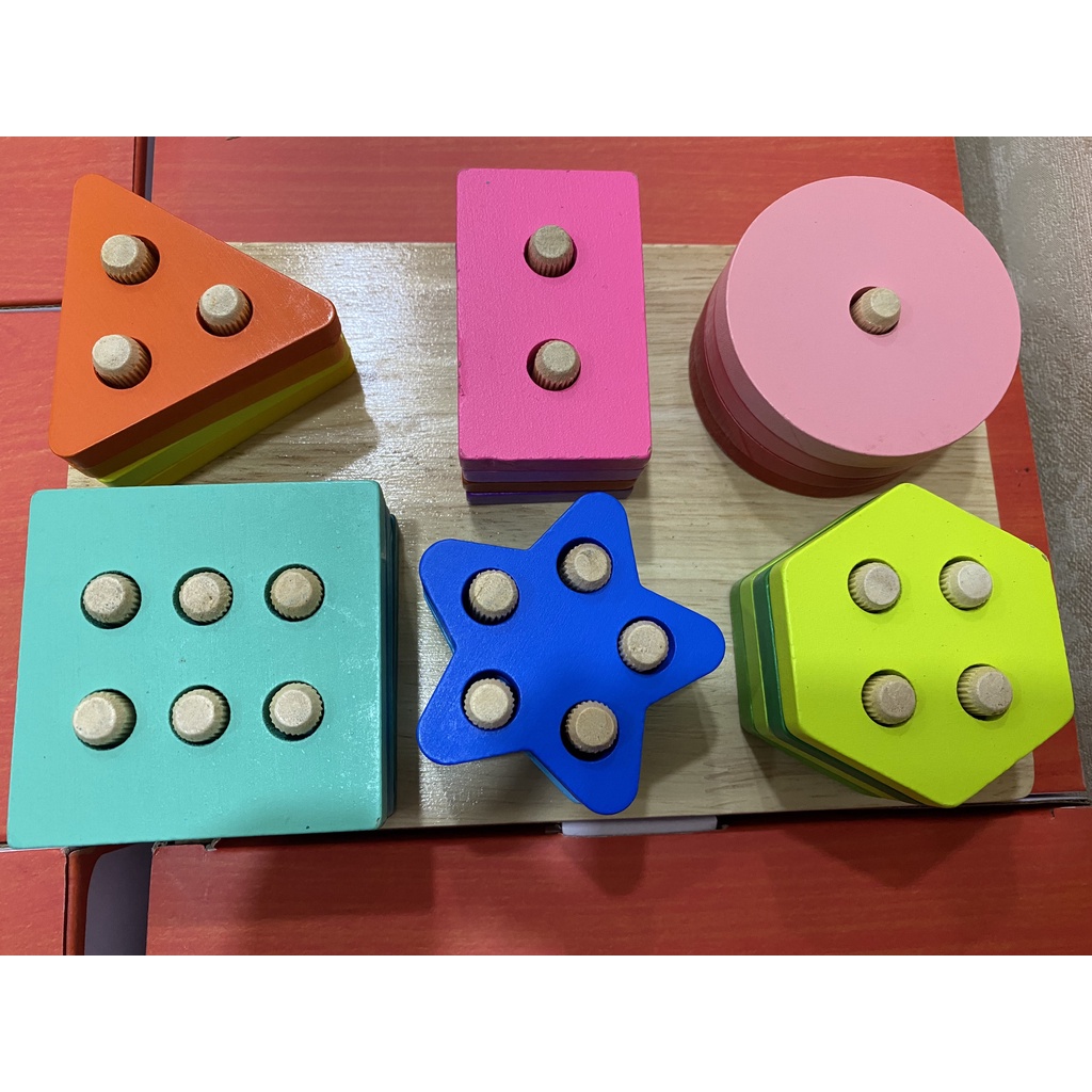Đồ chơi gỗ thả cọc 5 khối nhiều màu sắc rèn luyện sự khéo léo cho bé từ 1 2 3 4 tuổi