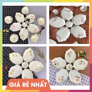 (HOT - SIÊU XINH) Bộ đĩa lá đựng thức ăn hình lá nho đẹp nhất bằng gốm sứ Bát Tràng