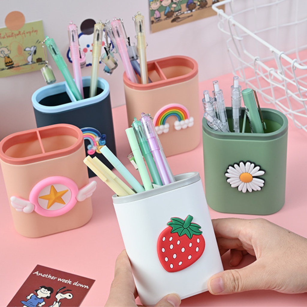 Ống cắm bút/ hộp đựng bút 2 ngăn để bàn siêu cute nhiều mẫu tiện ích