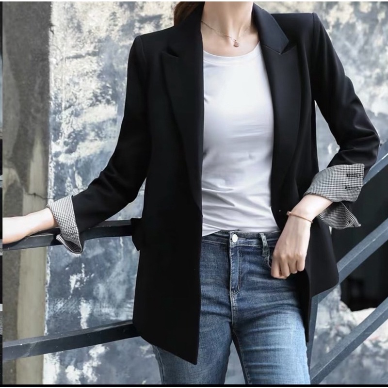 AK6 - Áo khoác blazer dáng dài phối tay