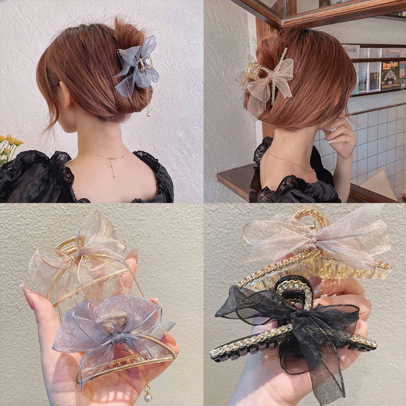 Kẹp tóc nơ đính ngọc trai phong cách thời trang Hàn Quốc xinh xắn cho nữ