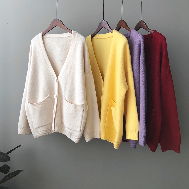 Áo khoác cardigan Pure Cube dệt kim dáng rộng phối túi lớn phong cách thu đông thời trang Hàn Quốc cho nữ