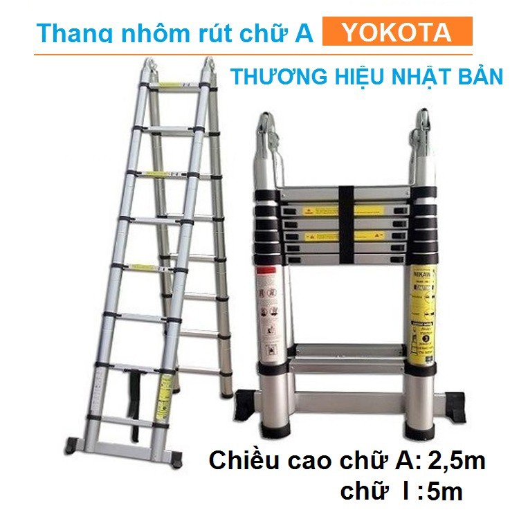 Thang rút nhôm chữ A 5m, YOKOTA THƯƠNG HIỆU NHẬT BẢN