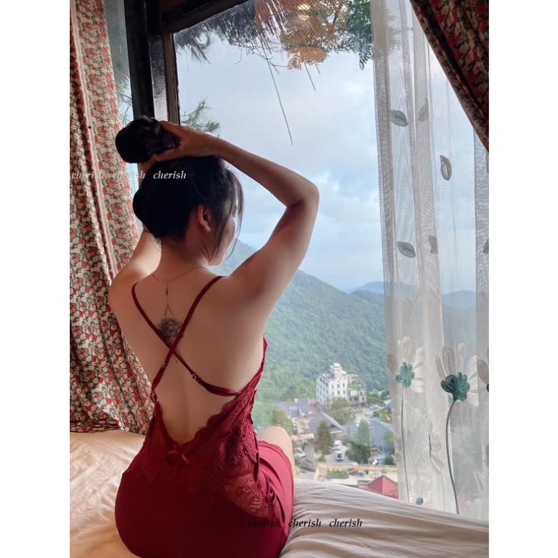 Váy ngủ sexy lụa có mút ngực cao cấp Đầm mặc nhà gợi cảm quyến rũ