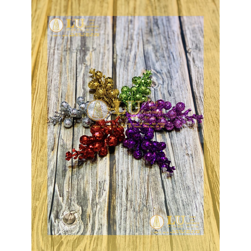 Cành quả sung nhũ kim tuyến trang trí oản, tháp bánh Vật tư phụ kiện Oản, giỏ hoa quà Noel | LU