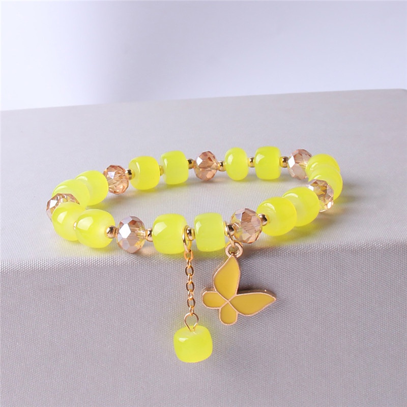 ✨✨Vòng tay chuỗi hạt pha lê nhiều màu hình hoa cúc/bướm thời trang ngọt ngào cho nữ