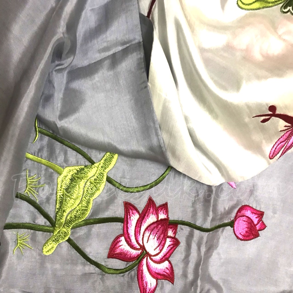 Khăn lụa tơ tằm 2 lớp thêu tay, 100% silk, kích thước 180cm x 70cm