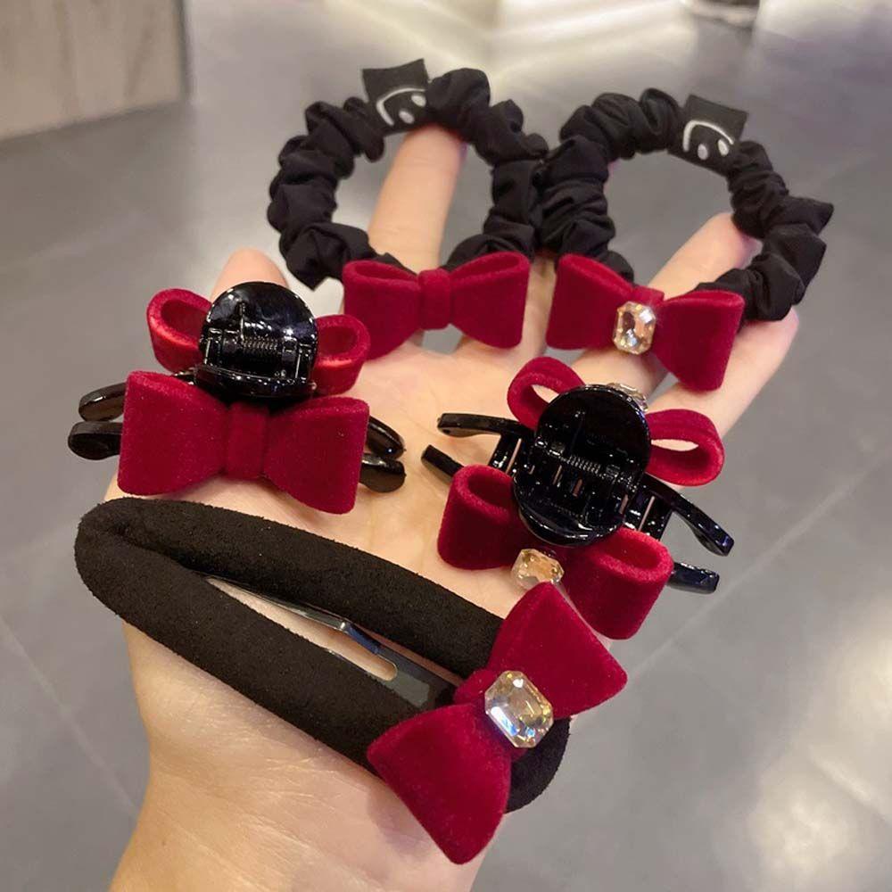 Kẹp Tóc Nơ Bướm Đỏ Mặt Cười Vải Nhung WMES15H|Dây Buộc Tóc Thắt Nơ Xinh Xắn Cho Nữ