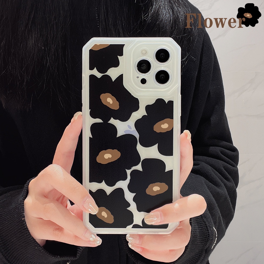 ốp iphone 11 Ốp Điện Thoại tpu Mềm Họa Tiết Hoa Màu Đen Cho iphone 7 8 plus 11pro max 12mini 13 XR XS