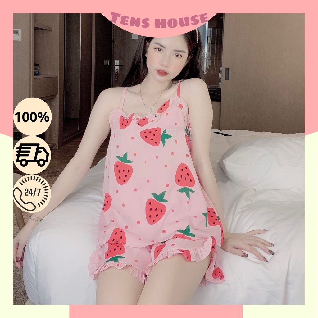 Bộ đồ ngủ nữ hai dây đẹp họa tiết cực kì dễ thương