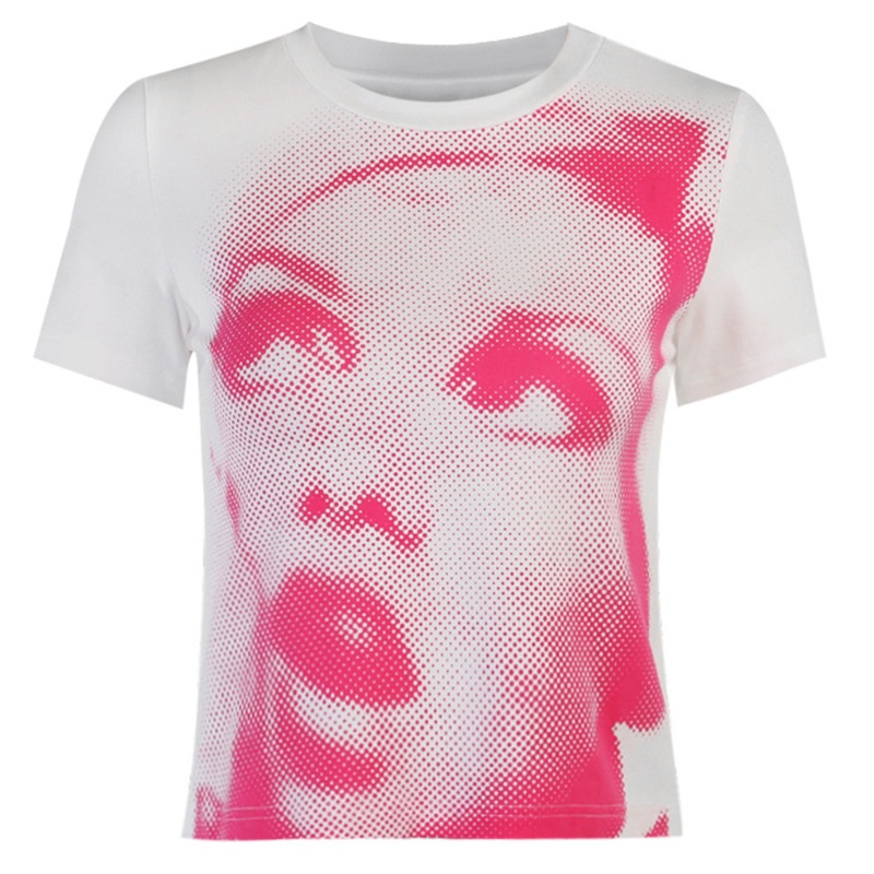 QQ Áo Thun Tay Ngắn Cổ Tròn In Hình Khuôn Mặt Thời Trang Mùa Hè Dành Cho Nữ