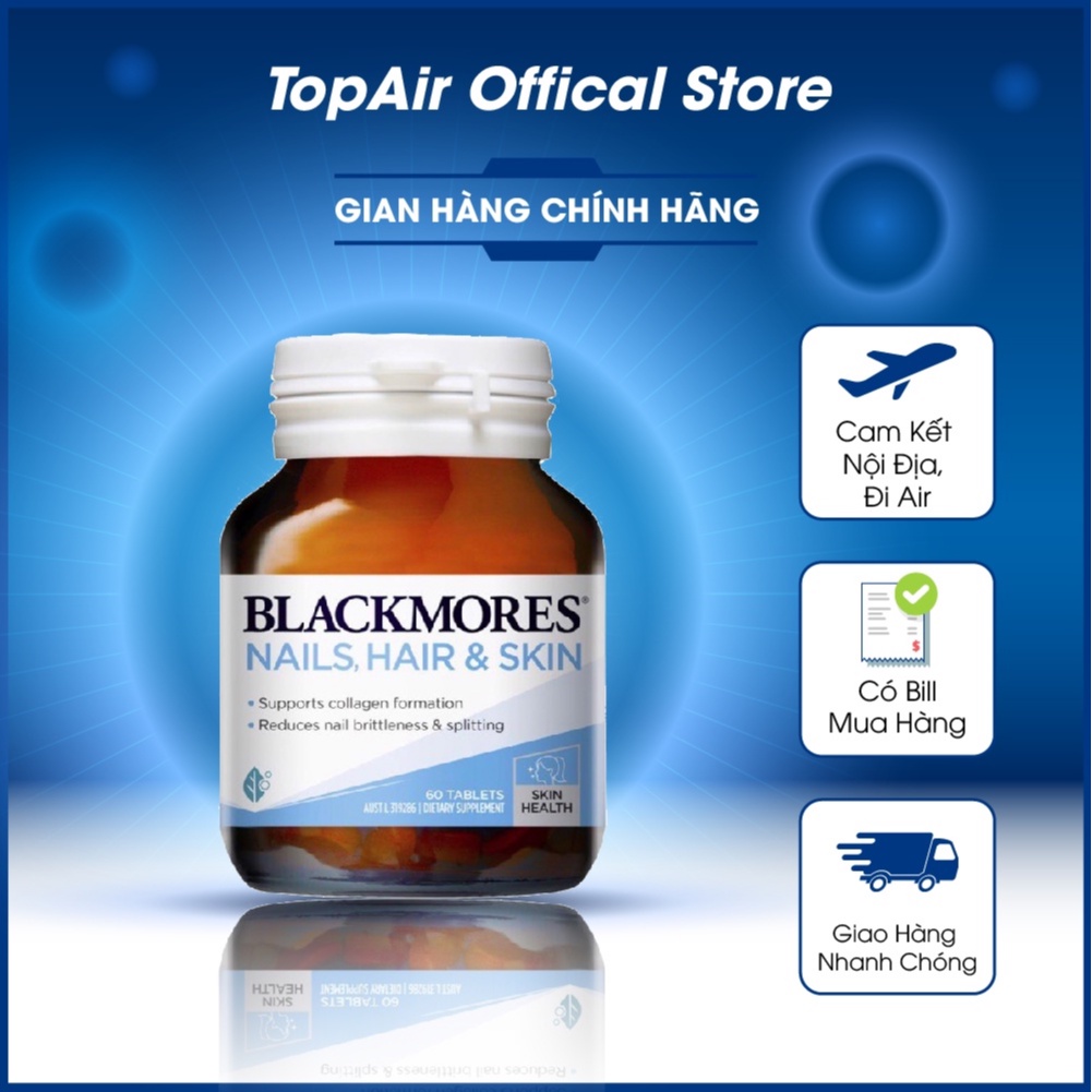 Viên uống Nail Hair Skin Blackmores 60 viên Úc - Viên đẹp da, móng, giúp tóc chắc khỏe, giảm rụng, kích thích mọc tóc