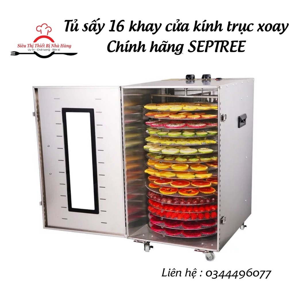 Máy sấy hoa quả, thực phẩm, hoa khô , dược liệu. Tủ sấy 16 khay trục xoay CHÍNH HÃNG SEPTREE