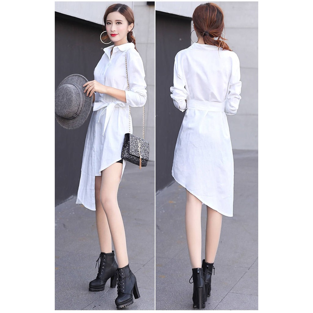 Đầm nữ thời trang công sở, Đầm sơ mi trắng nữ dáng dài xinh