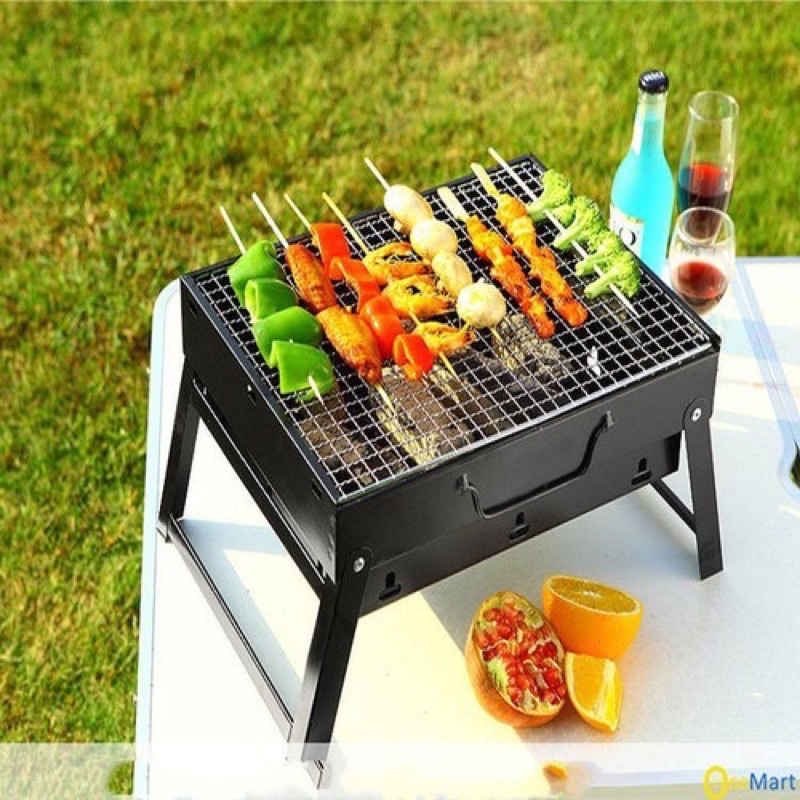 KHAY NƯỚNG BBQ THAN HOA HÌNH VUÔNG GẤP GỌN TIỆN LỢI CÓ KHAY TẢN NHIỆT CHẤT LIỆU THÉP KHÔNG GỈ