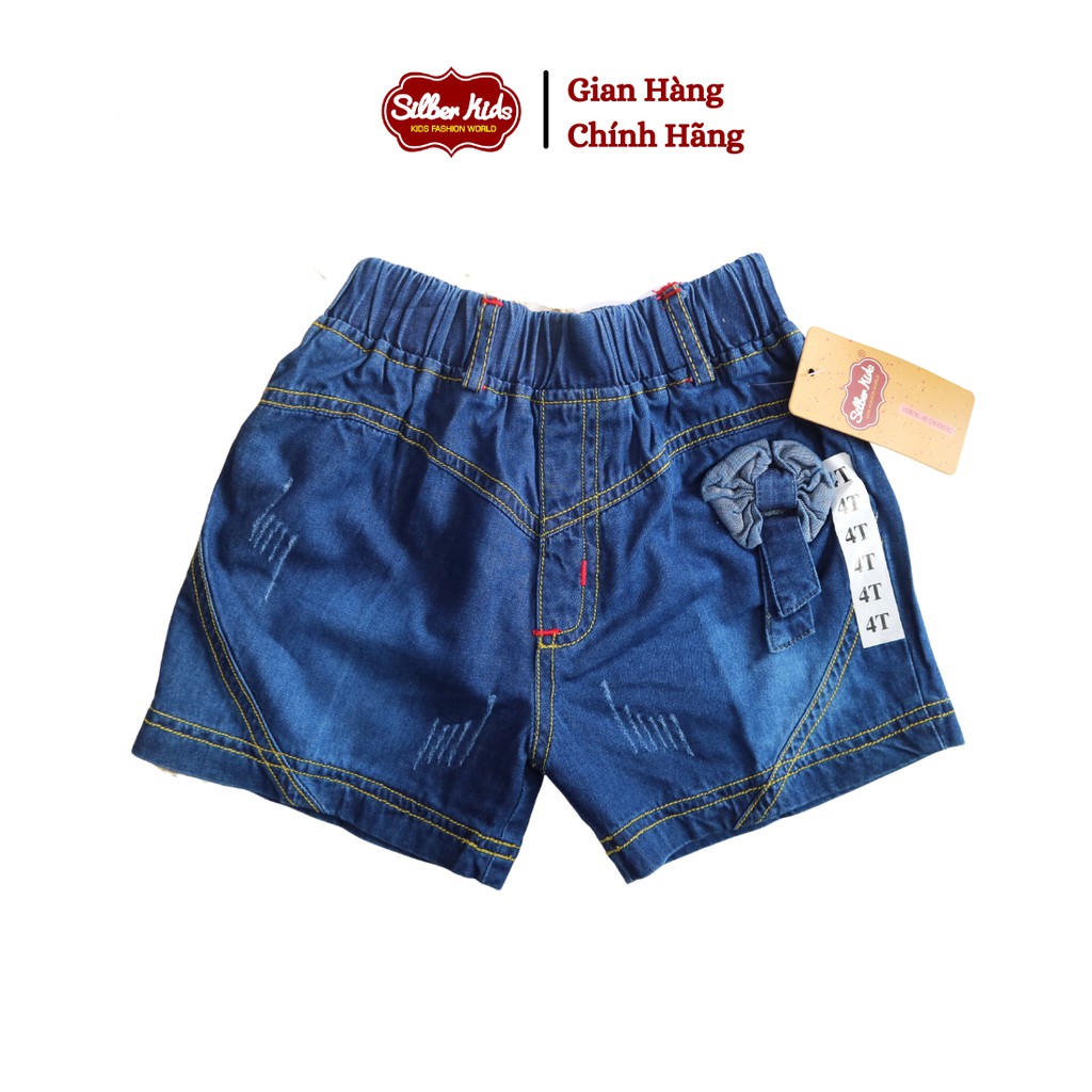 Quần Shorts Jean Bé Gái 9-28kg Đính Hoa, Túi Sau Trái Tim SILBER KIDS