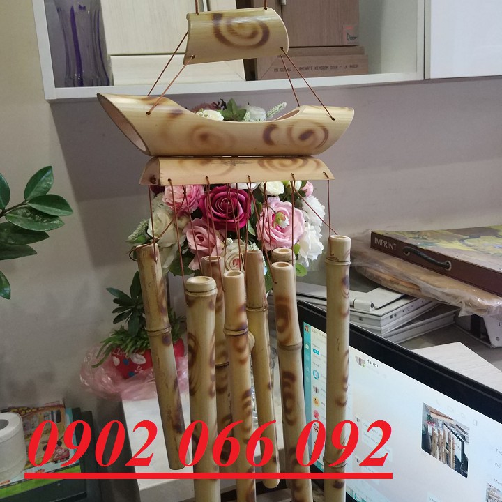 Chuông gió thuyền tre buồm tre nứa phong thủy chuông gió thuyền vàng