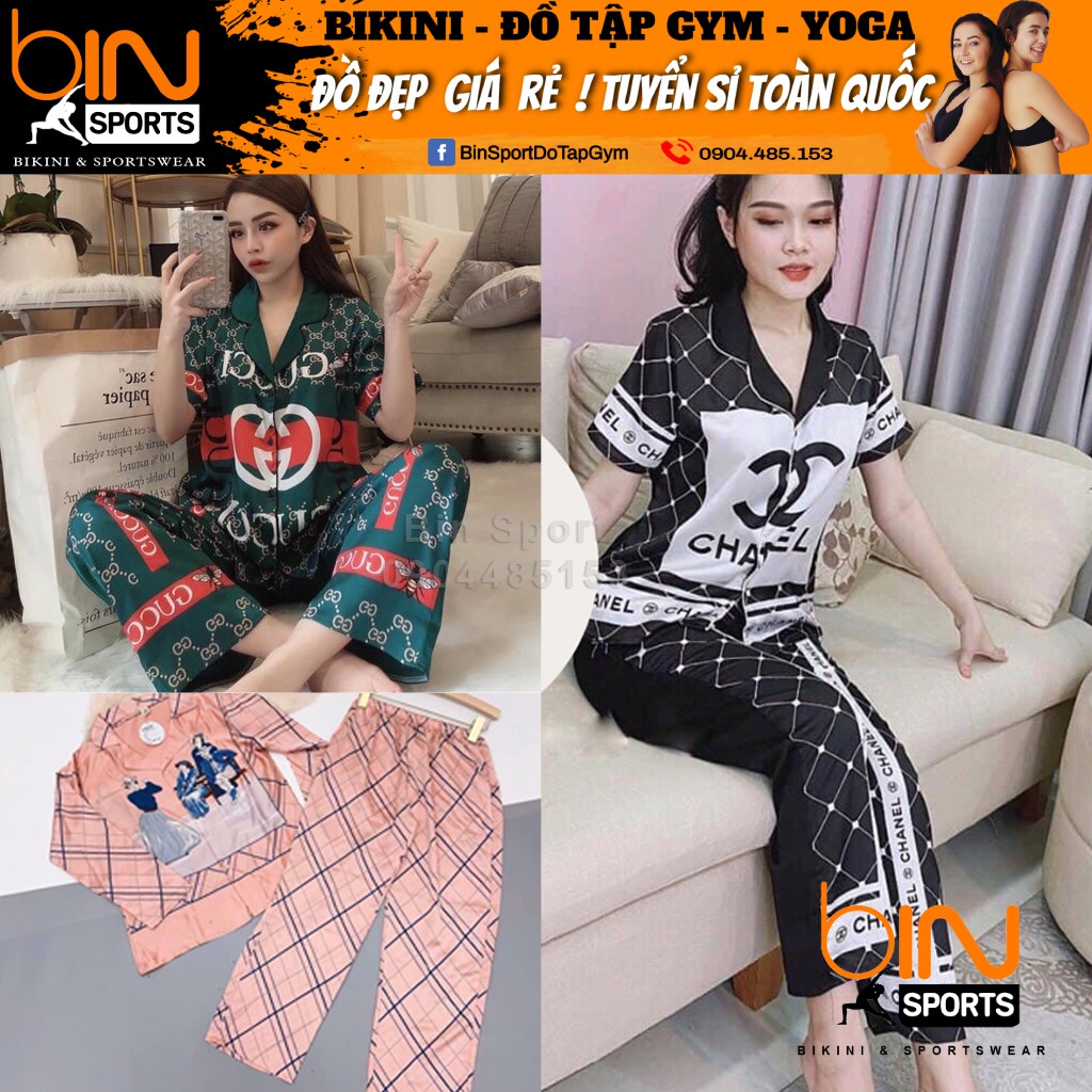 ĐỒ NGỦ NỮ BỘ LỤA SATIN TAY DÀI QUẦN DÀI HÌNH CAO CẤP BIN SPORTS PJM002