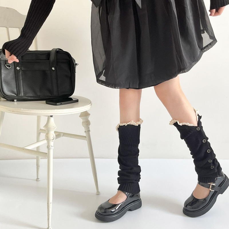 Youyo Vớ Dệt Kim Phối Ren Đính Nút Phong Cách Harajuku Gothic Punk Nhật Bản Giữ Ấm Chân Cho Nữ