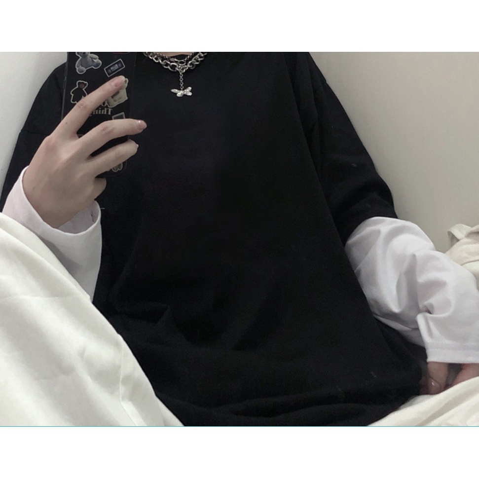 Áo thun tay dài form rộng , áo sweater Unisex phối 2 màu