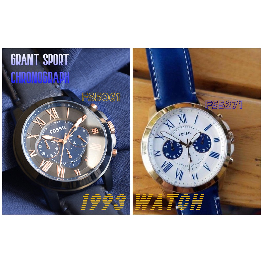 Đồng Hồ Nam Fossil Grant Sport FS5061 FS5271 , Máy Pin , Dây Da Màu Blue , Size 44mm (1993watch)