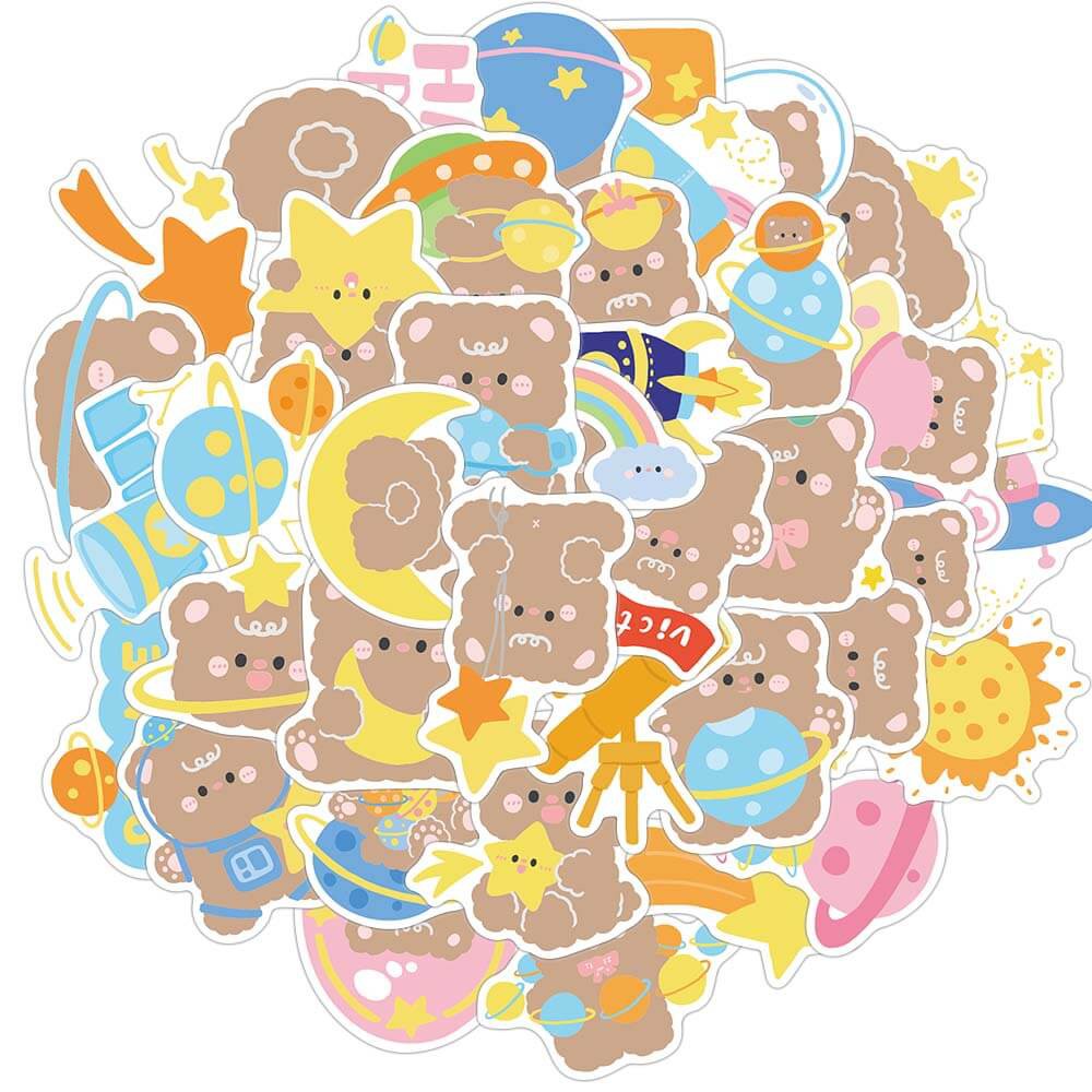 Set 40 miếng dán trang trí sổ tay/Laptop chống thấm nước hình gấu phi hành gia dễ thương