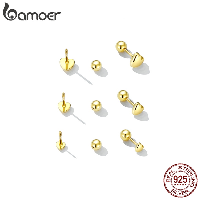 Bông tai bạc 925 BAMOER hình trái tim đơn giản