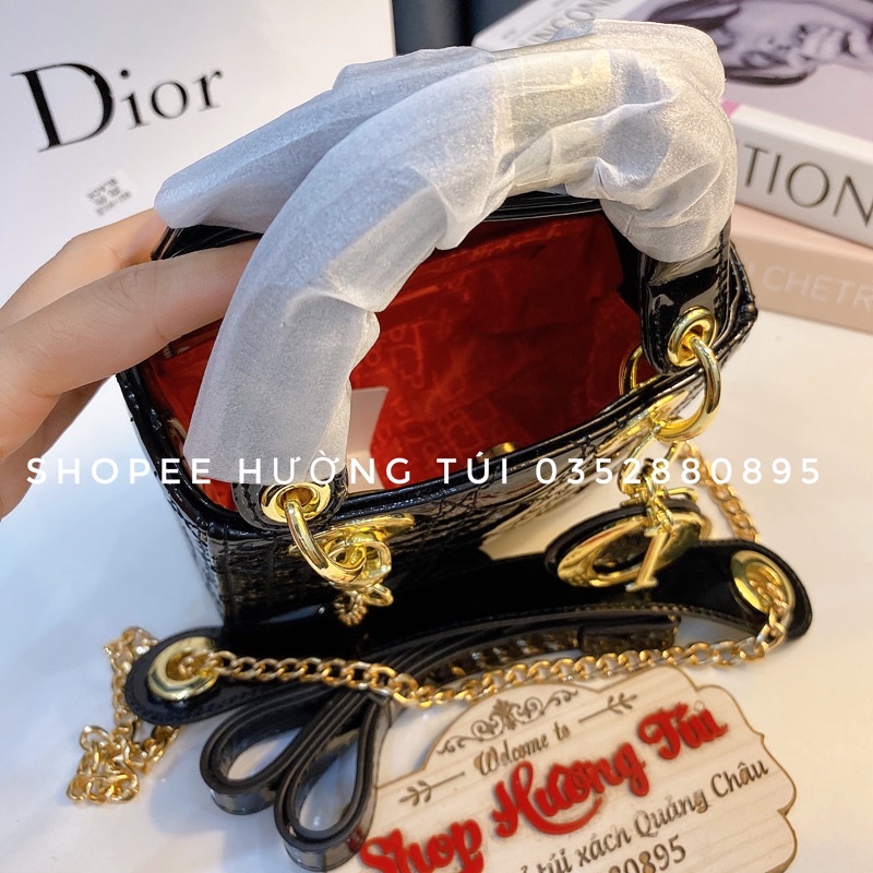 Túi Đy Ô 17 da bóng tang vàng size 17cm chất đẹp có hộp