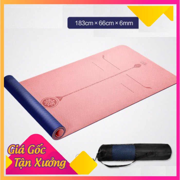 Thảm Tập Yoga TPE Định Tuyến 6mm Chống Trơn Trượt - Tặng Kèm Túi Đựng Và Dây Buộc