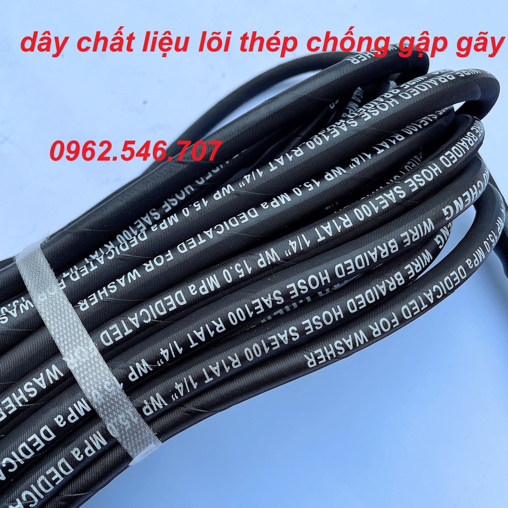 Dây rửa xe 10, 15, 20m Dây rửa xe áp lực cao lõi thép tặng kèm khớp đồng nối dây