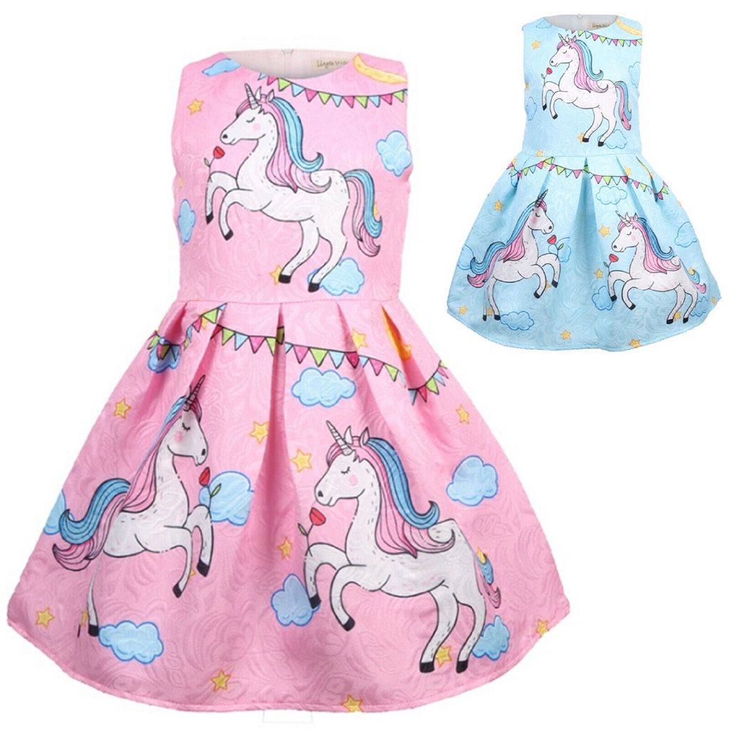 Girls Unicorn Sleeveless Dress Kid Sundress Summer Birthday Party Outfit Dress