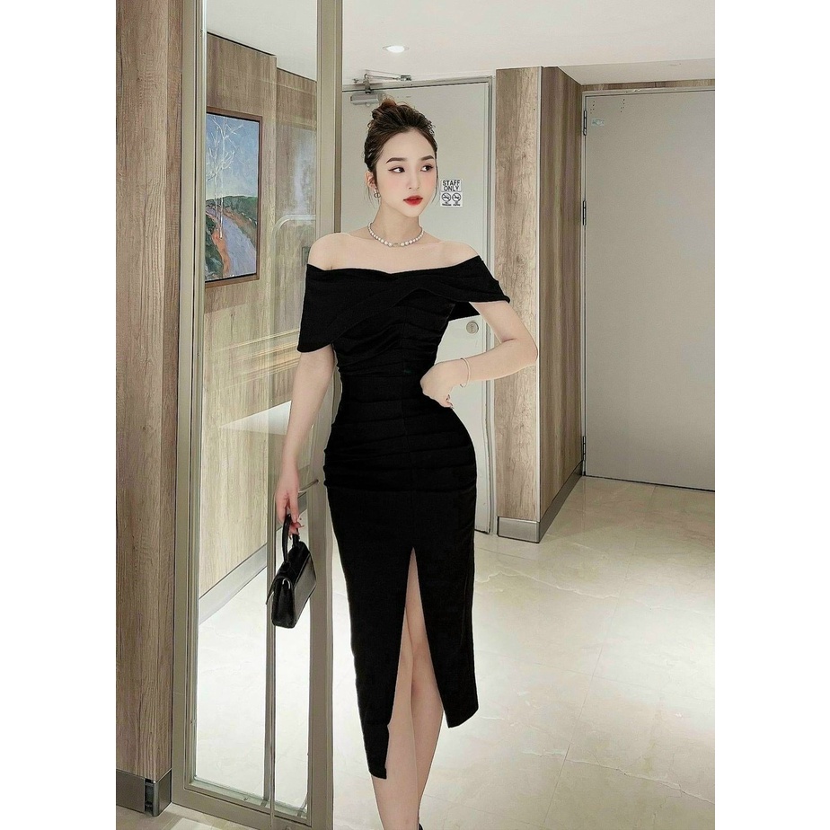 Đầm Umi Trể Vai Bèo Ôm Body Sẻ Tà Đi Chơi Di Tiệc Tôn Dáng