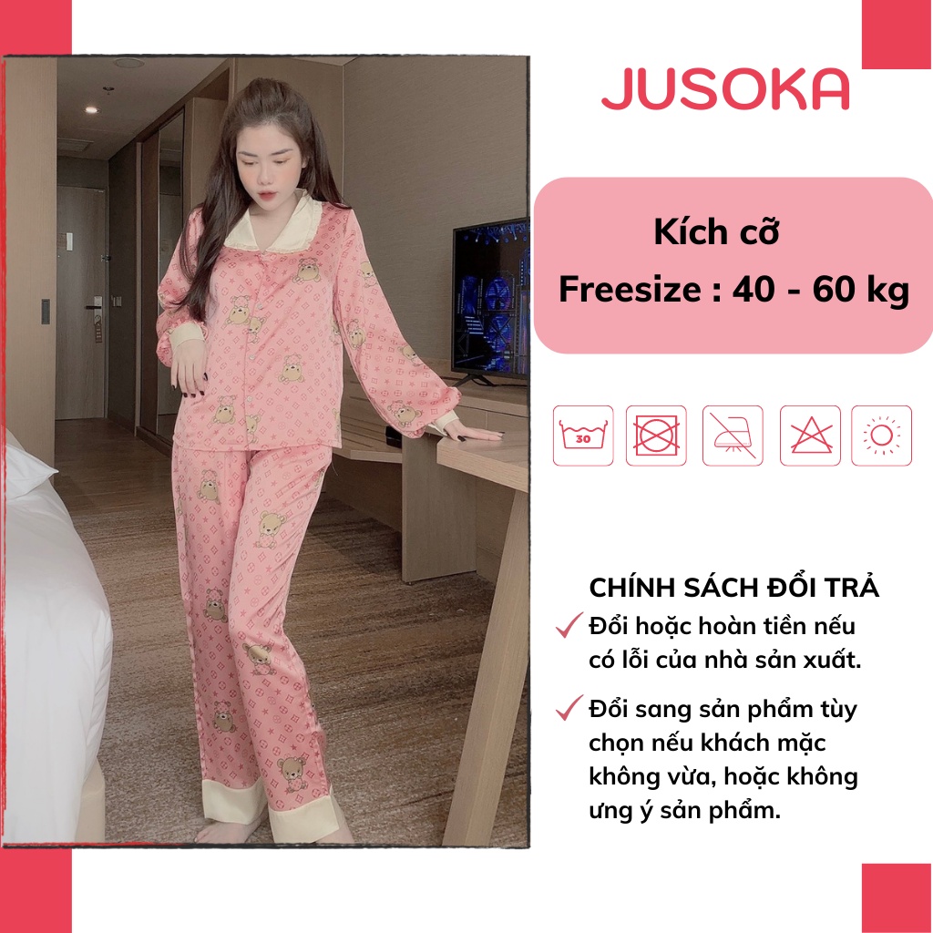 Đồ bộ nữ pijama mặc nhà dễ thương lụa ngủ dài tay quần dài JUSOKA