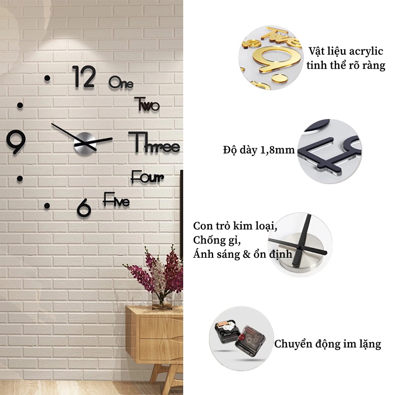Đồng Hồ Dán Tường 3D Đồng hồ treo tường trang trí Chất Liệu Acrylic DIY Trang Trí Xinh Xắn dán tường trang trí họa tiết