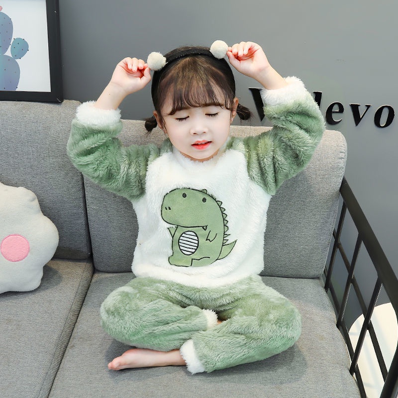 Bộ Đồ Ngủ Lông Cừu Dày Dặn Ấm Áp Theo Phong Cách Thu Đông Dành Cho Bé